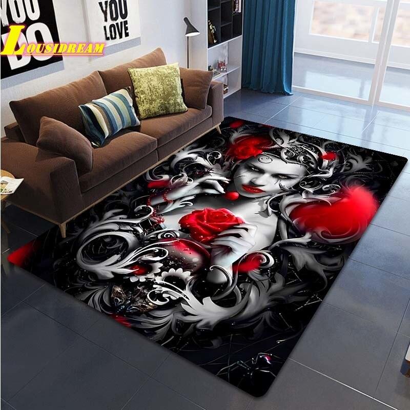 Skull Face Girls Fashion Print Rug Home Decor Rug Living Room Bedroom Dining Bathroom Balcony Rugs Floor Mats Teen Room Decor