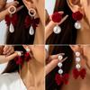 Zinc Zinc Alloy Wine Red Bow Drop Earrings Bowknot New Year Earrings Red Velvet Bow Earrings  Decoration