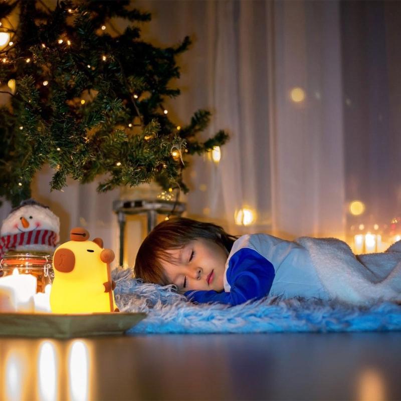 Lovely Capybara Silicone Table Nightlight, Warm Glow, Soft Touching Control USB Charging for Kids Room
