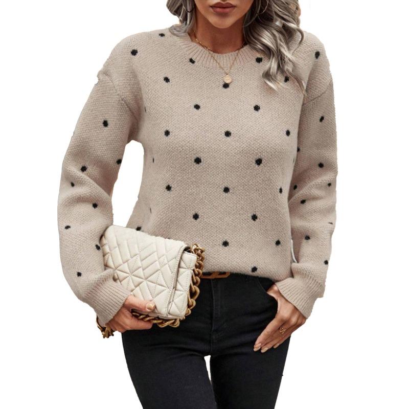 Women S Long Sleeve Pullover Knit Sweater Polka Dot Loose Fit