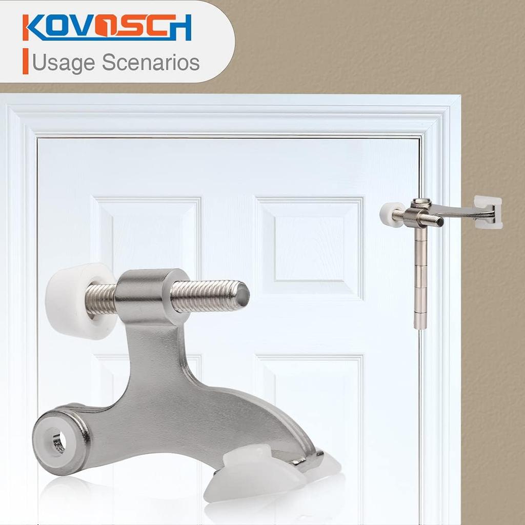 2 Pack Hinge Pin Door Stopper Brushed Satin Nickel - Adjustable Heavy Duty Hinge Pin Door Stop with White Rubber Bumper Tips