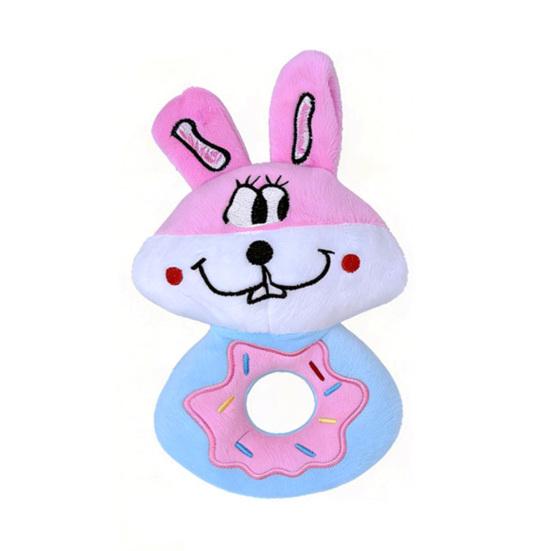 Interactive Squeaky Dog Chew Toy for Small Medium Large Dogs Soft Stuffed Cartoon Donut Shaped Fetch Toy for Teeth Cleaning