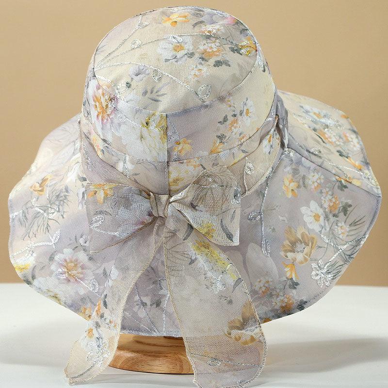 Women's Summer Fashion Sunshade and Sunscreen Sun Hat Breathable Flower Outing Organza Large Edge Sunshade Beach Hat