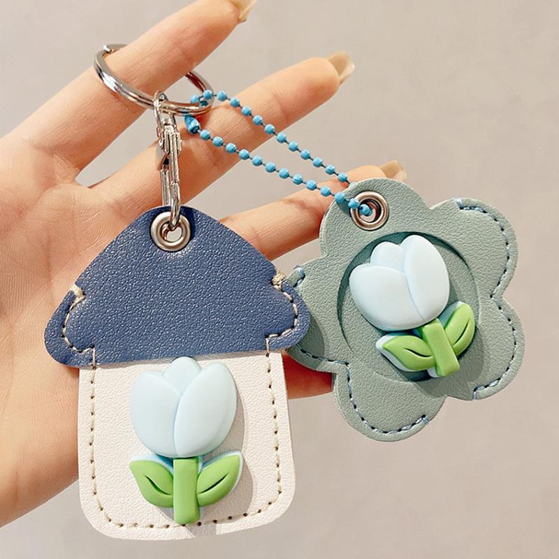 2PCS/Set Keyrings Convenient 3D Tulip Design Accessories Keychain Cute Access Card Holder Multi-Functional Multicolor