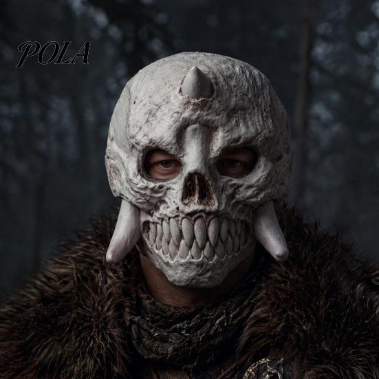 Masque d'Horreur Intégral Masque Squelette Halloween, Crâne à Crocs Style Vintage Usé Cosplay pour Fête Costumée Accessoires Respirant