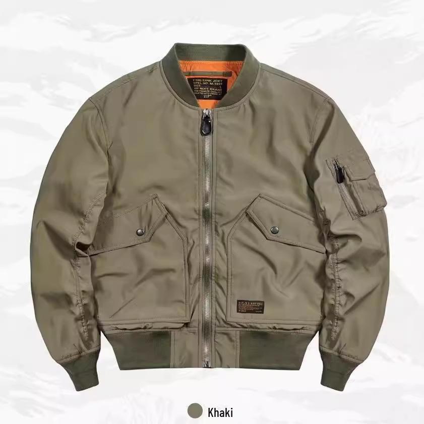 Men's Trendy Workwear Stand Collar Jacket for Spring and Autumn - Fashionable Baseball Flight Jacket