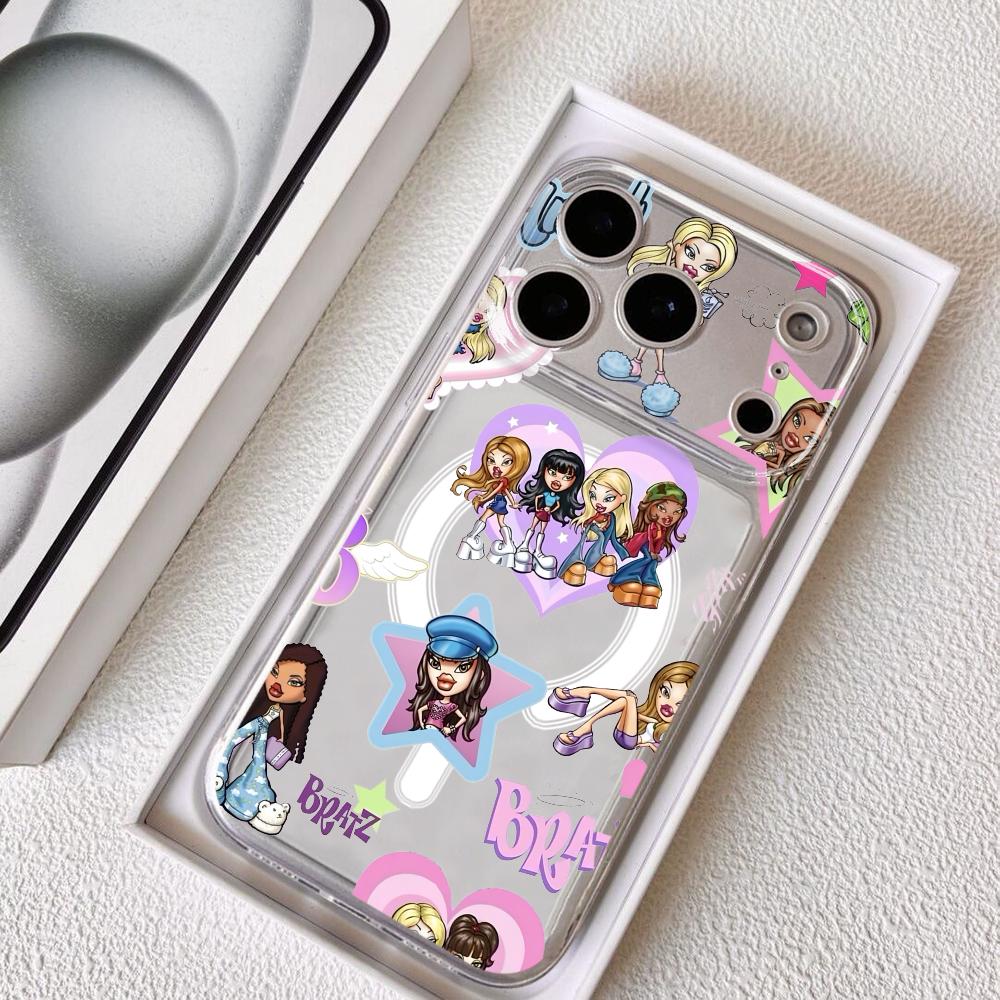 Fashion Girl B-BratzS Phone Case For iPhone 17 16 15 14 13 12 Pro Max Plus With Magnetic Crystal Clear Case Wireless Charge