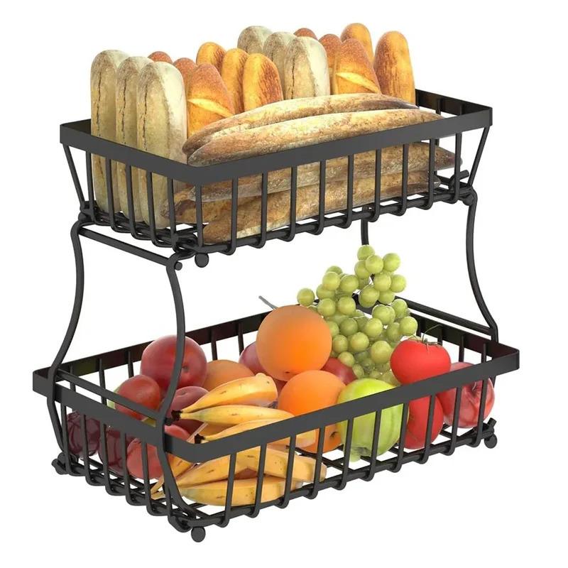 NEW 2-Tier Kitchen Countertop Organizer - Stainless Steel Detachable Fruit Basket for Vegetables, Bread & Pantry Storage