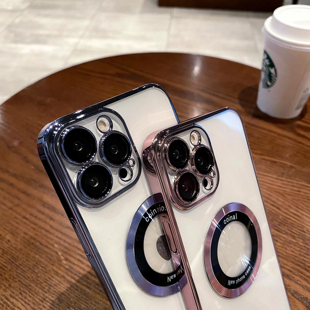 Luxury Electroplated Magnetic Mobile Phone Case for iPhone 11 12 13 14 15 16 Pro Max Back Cover with Lens Film Protection