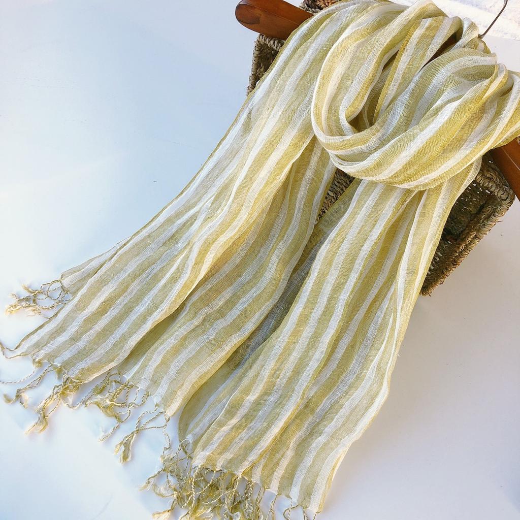 Spring/Summer Linen Yellow Striped Women's Scarf