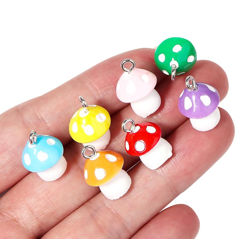 10pcs Lovely Mushroom Charms 16x12mm Acrylic Pendants Loose Beads For DIY Jewelry Making Bracelets Necklace Keychain Accessories