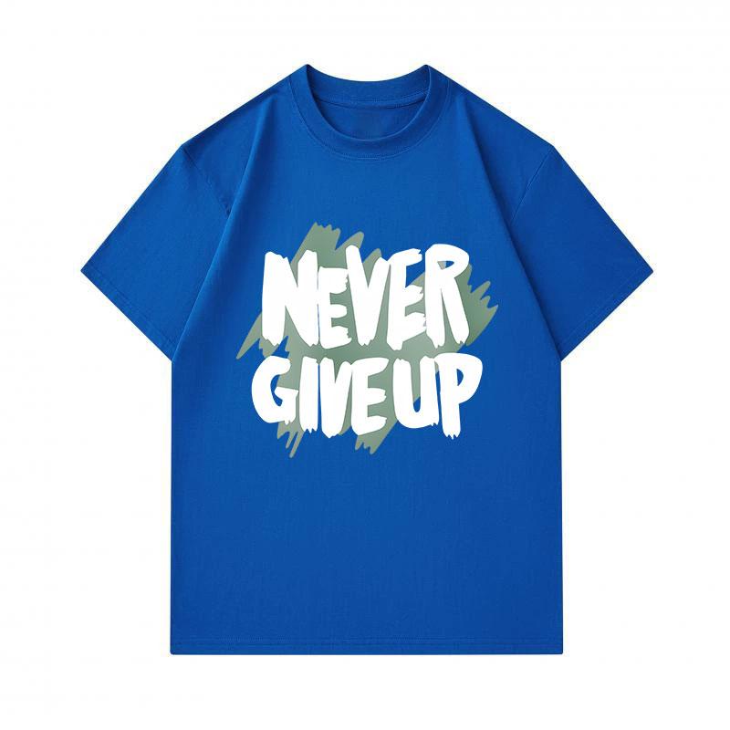 Men's 100% Cotton Crew Neck Short Sleeve T-Shirt, Never Give Up Inspirational Slogan Print Casual Comfortable Soft Tee for Daily Wear Street Fashion T