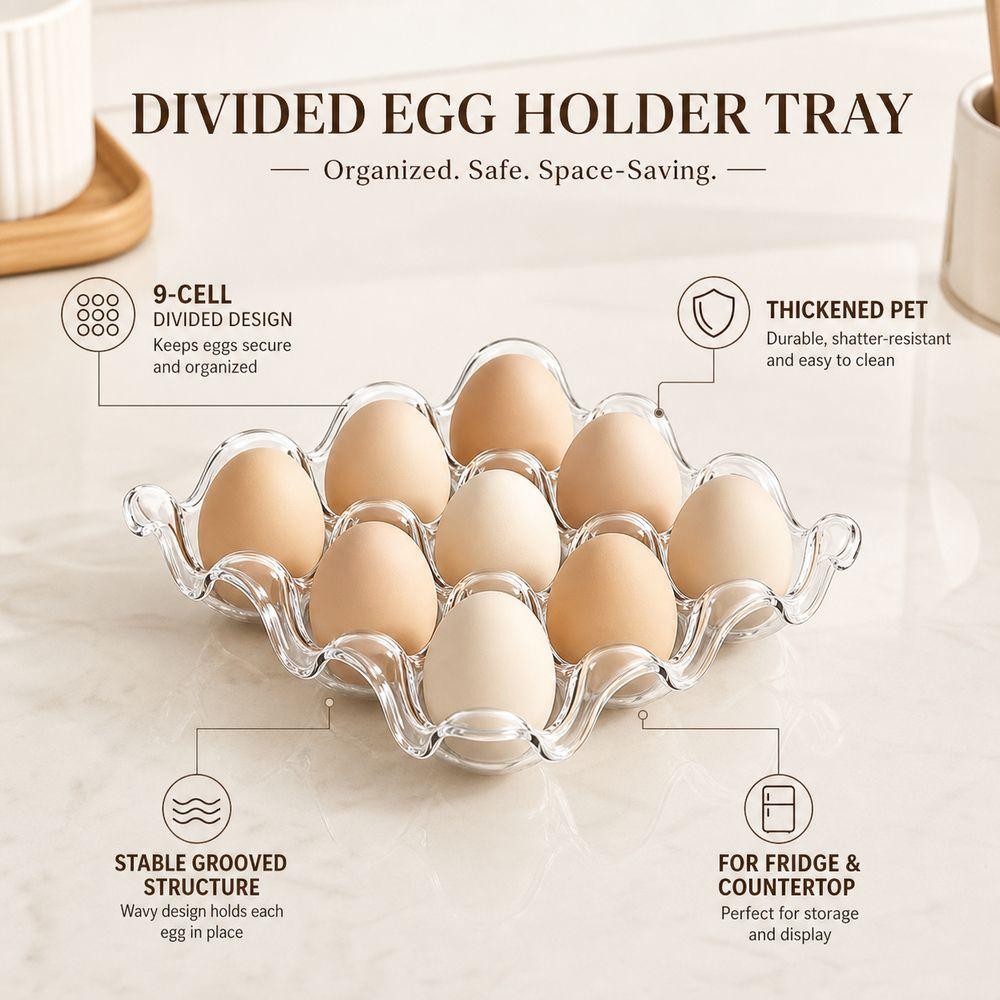 Divided Compartments Egg Organizer PET Eggs Fresh Storage Box  Kitchen Countertop