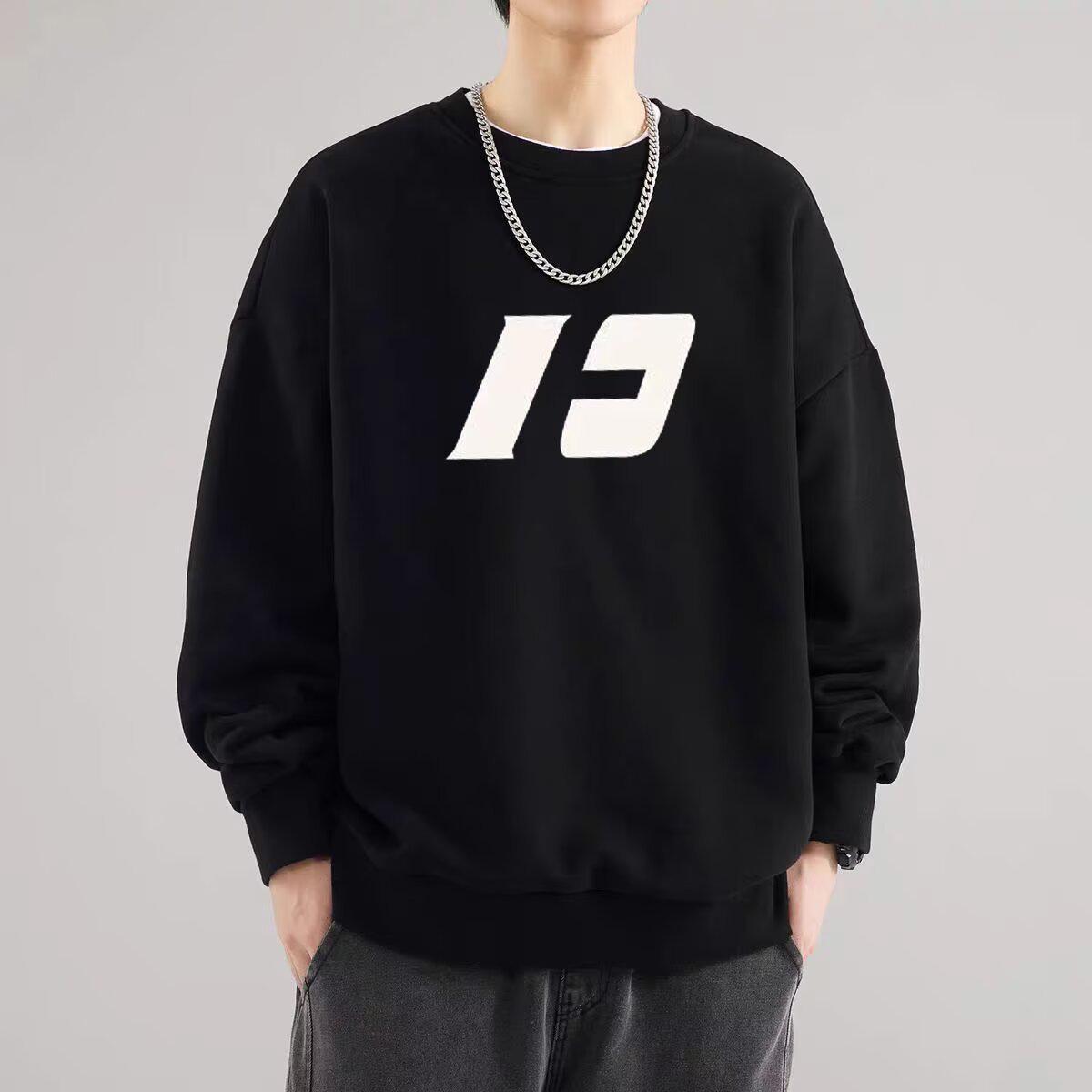 Men s Loose Fit Plus Size Long Sleeve Korean Style Hoodie with Letter Print L