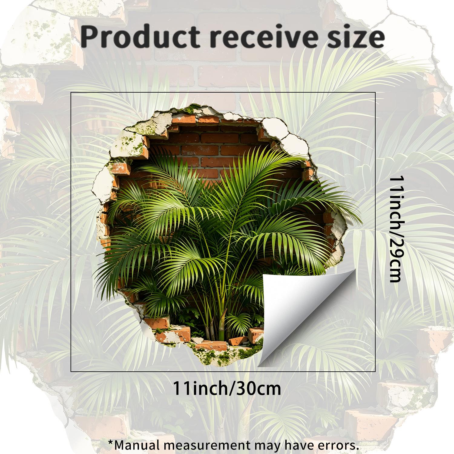 

Palm Tree Breaking Through Wall Waterproof Self Adhesive Wall Sticker No Residue Home Decor 29x30cm зелений