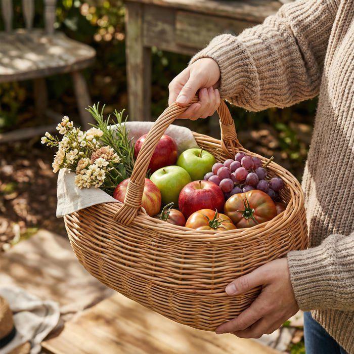 Panier de pique-nique - CREATIVE HOME - Creative Home - Osier 100% naturel - Tressé main - Poignées ergonomiques