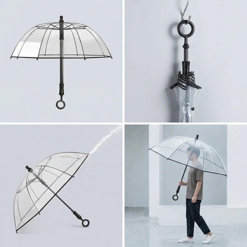 LCBXOOX Transparent Umbrella for Adults and Children, Includes Water Gun, 2-Way Design, Powerful Spray, Anti-Pinch Design, Perfect for Business and