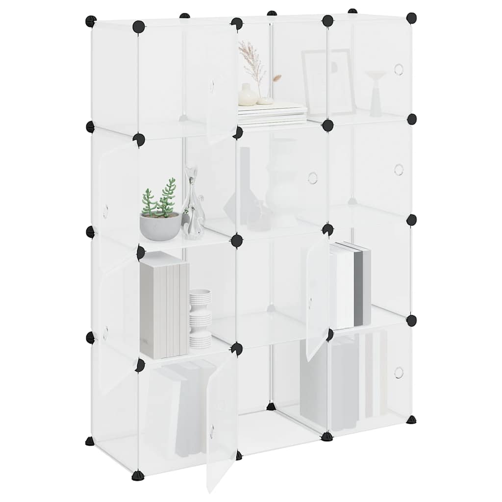 Vidaxl Cube Shelf with 12 Compartments and Doors, Transparent PP