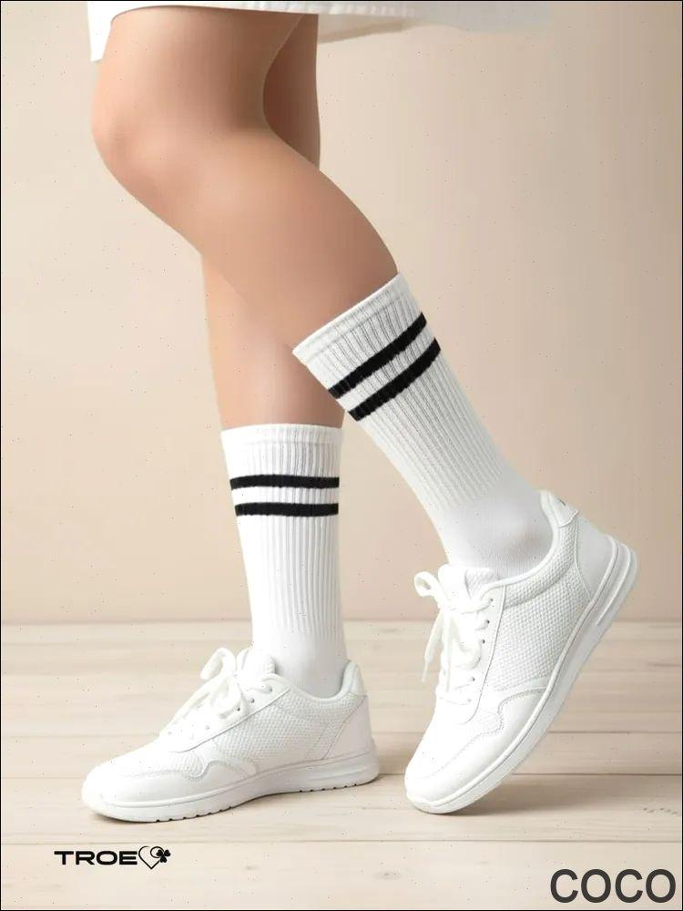 

Women s Black, And Gray Double-stripe Mid-calf Socks, Cotton, Trendy Casual Sports Socks. One Size білий