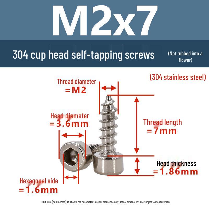 304 Pan Head Self-Tapping Coarse Thread Screw M1.7-M6 with Hex Socket