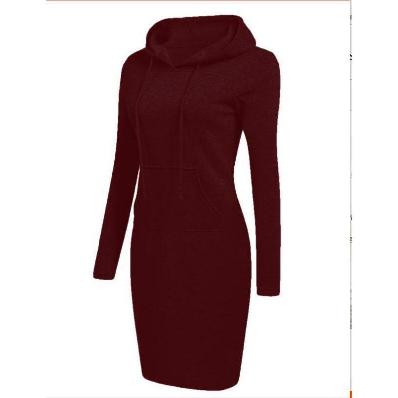 Herbst und Winter Neue Heißer Verkauf Europäischen und Amerikanischen frauen Einfarbig Mit Kapuze Lange ärmeln Kleid