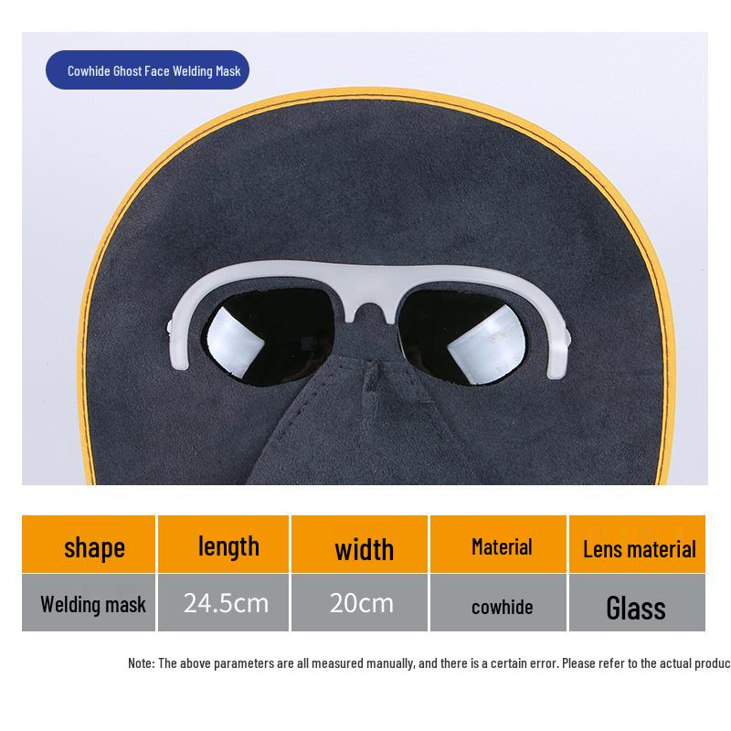 Head-Mounted Ghost Face Cowhide Mask for Welding with Eye Protection