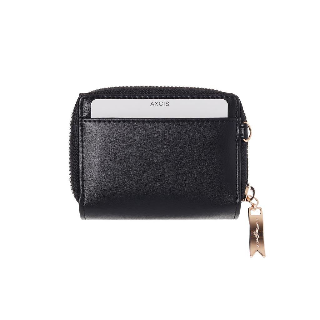 Coboca+ WC25147 Amelis Women's Wallet, Black Leather, with Heart-Shaped Lock, Ribbon Detail, Six Card Slots, and Coin Purse, 9 x 10 x 3 cm (Black)