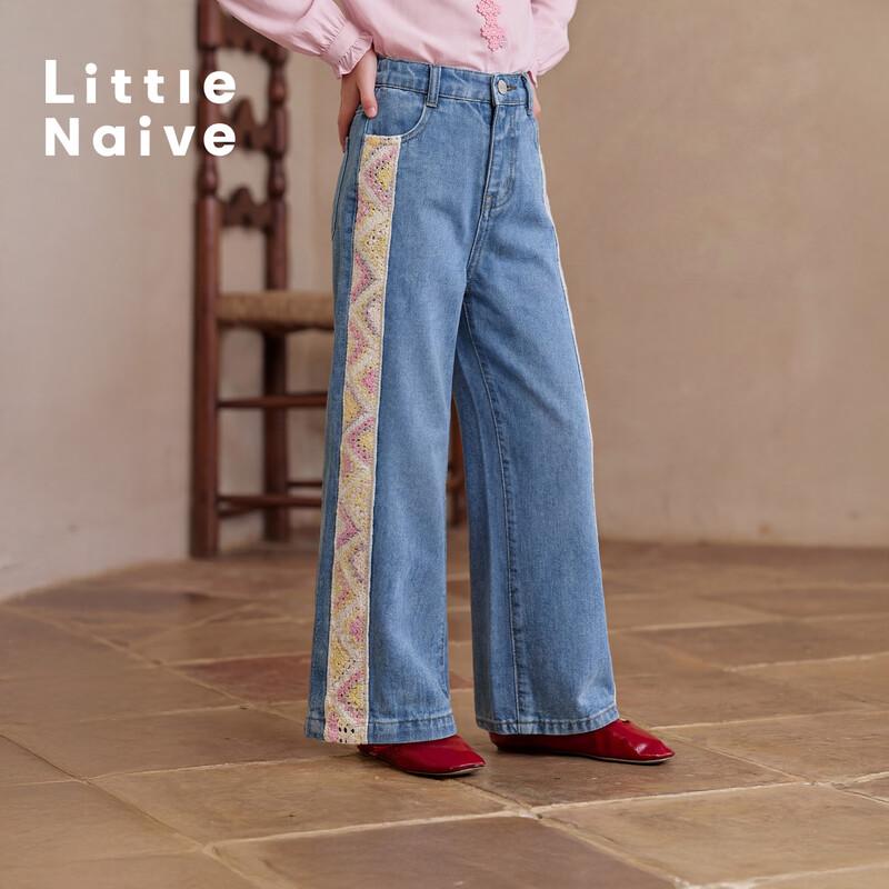 Little Naive Girls  Ethnic Style Lace Denim Pants 120