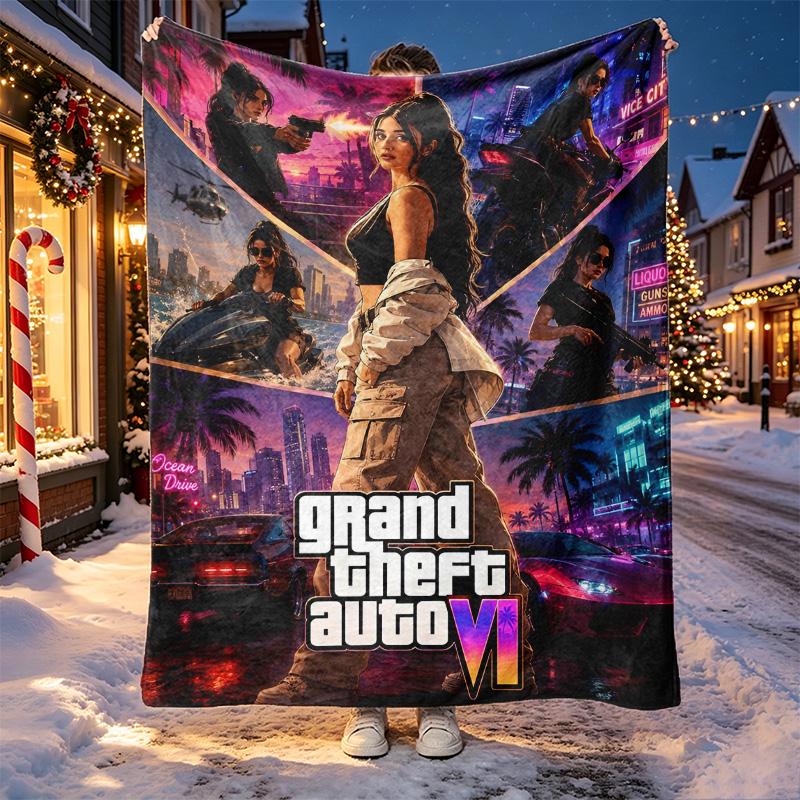 Grand Theft Auto VI Pattern Blanket for Home Decoration, Bed, Sofa, Car Travel, Camping, Suitable for All Seasons, Birthday Christmas Gift