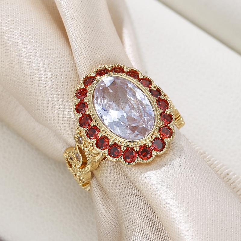White Zircon Round CZ Red Crystal Oval Stone Rings For Women Vintage Trendy Gold Color Ring Wedding Jewelry Valentine's Day Gift
