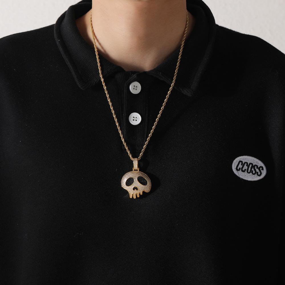 European and American Copper Skull-shaped Pendant Halloween Funny Pendant Couple Copper Inlaid Zircon Necklace