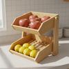 2-stufiger Obstkorb Platzsparend 2-stufiger Arbeitsplatten-Organizer Einfach zu montieren Bambusgestell