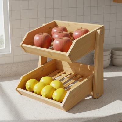 2Tier Fruit Basket Space Saving 2 Tier Countertop Organizer Easy To Assemble Bamboo Rack