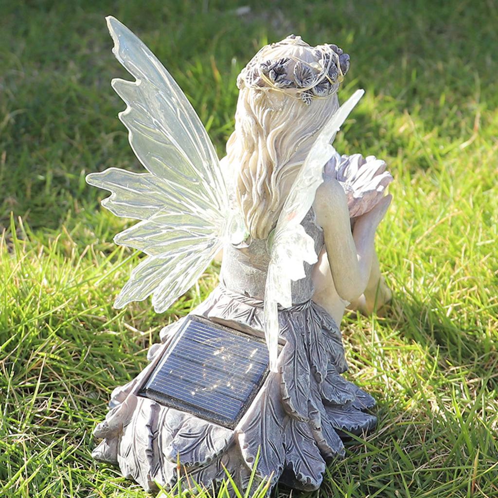 Solar Resin Fairy Statue Ornament with LED Lights & Light Sensor Control Exquisite Design & Versatile for Outdoor Yard Art Decor