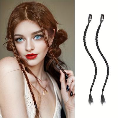 Synthetic Braids Front Side Bangs Long Braided Ponytail Extension Clip In Hair Extensions 2pcs Straight Hairpieces For Women Cosplay