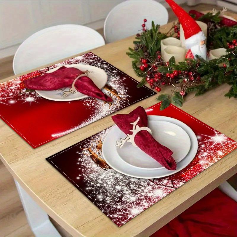 2/4pcs Christmas Theme Santa Claus Sleigh Reindeer Print Placemats, Family Kitchen/Heat-Resistant Placemats, Tabletop Protection, Kitchen Dining Table
