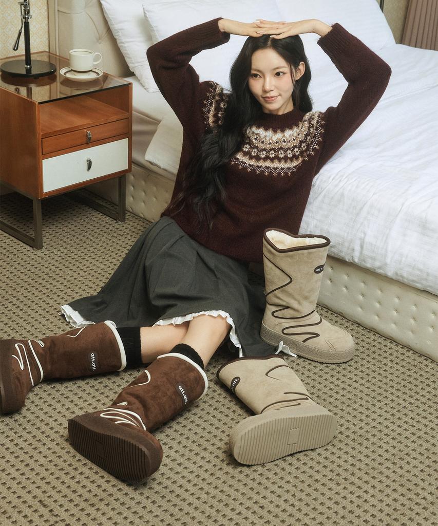 Att Wave Stitch Fur Mid Boots (Att4001)