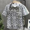 Men Water Ripple Print Shirt Short Sleeve Button Down Chest Pocket Casual Streetwear Shirt for Men