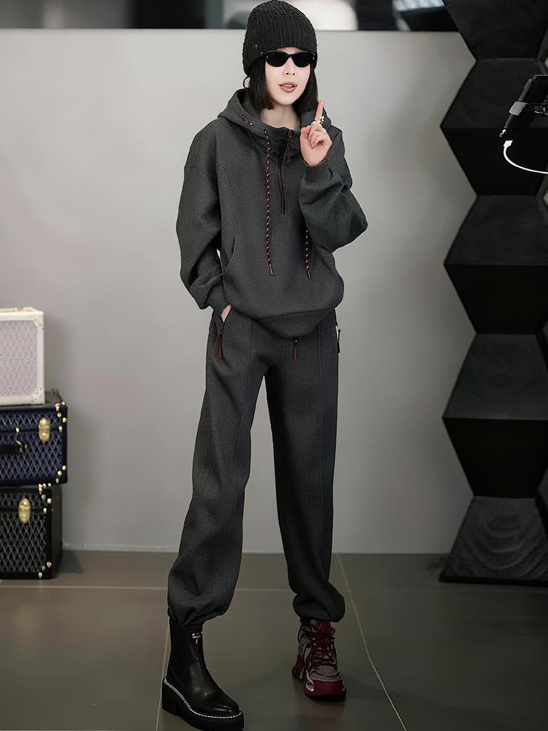 European 2025 Winter Women's Casual Hoodie & Wide-Leg Pants Set