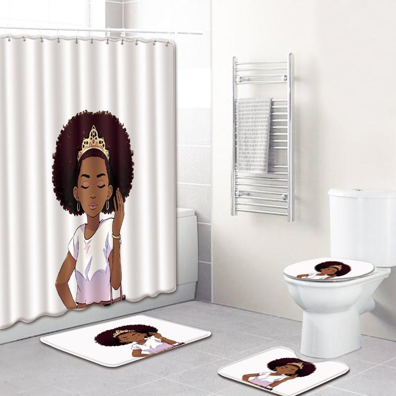 African American Women'S Bathroom Non-Slip Floor Mat, Shower Curtain Combination Carpet, European And American Wind Explosion Female Fixed Zhi