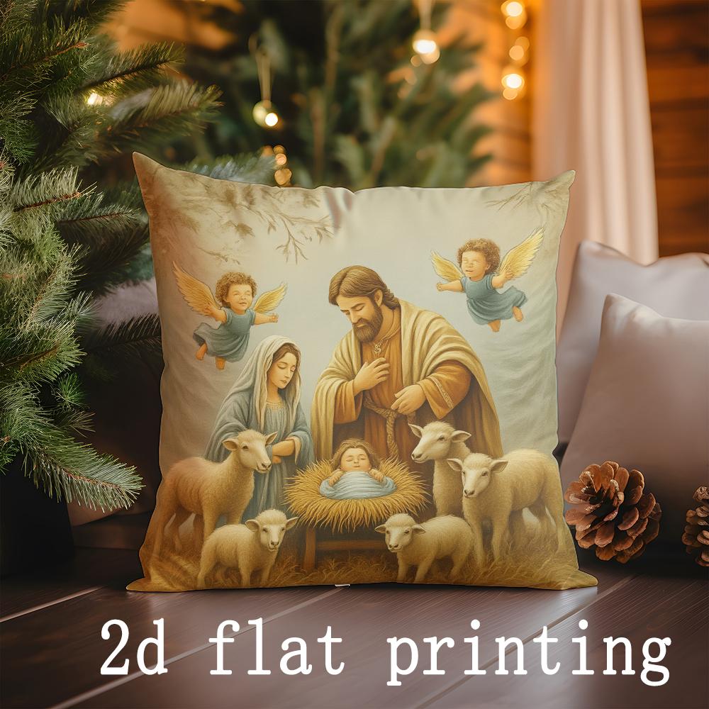 Home Decor Christmas Nativity Scene Pillows Suitable For Sofa Bedroom Car Pillow Cover Cushion Rectangular Back Cushion