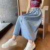 Navava Women Casual Button Point Banding Denim Long Skirt Ns479