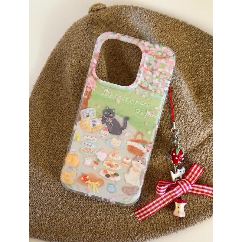 Jednowarstwowy Camping Piknik Kot na IPhone16/15pro Duży Otwór Etui na Telefon Apple 14/13/12 Zestaw