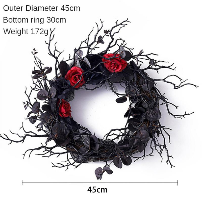 

Wreath Decoration for Front Door LED Lights Glitter Black Branch Halloween Decorations Scary Home Indoor Outdoor Party Decor