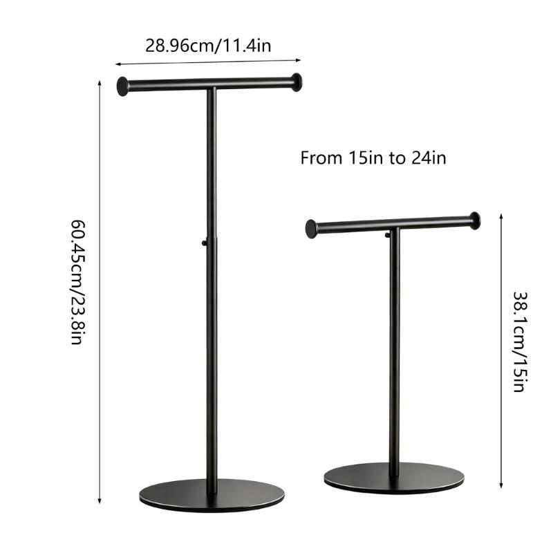 Soporte de Exhibición de Collares para Uso en Mesa, Soporte de Barra de Hierro Negro con Base Redonda y Bloqueo de Altura para Exhibición de Accesorios de Pendientes en Mostradores