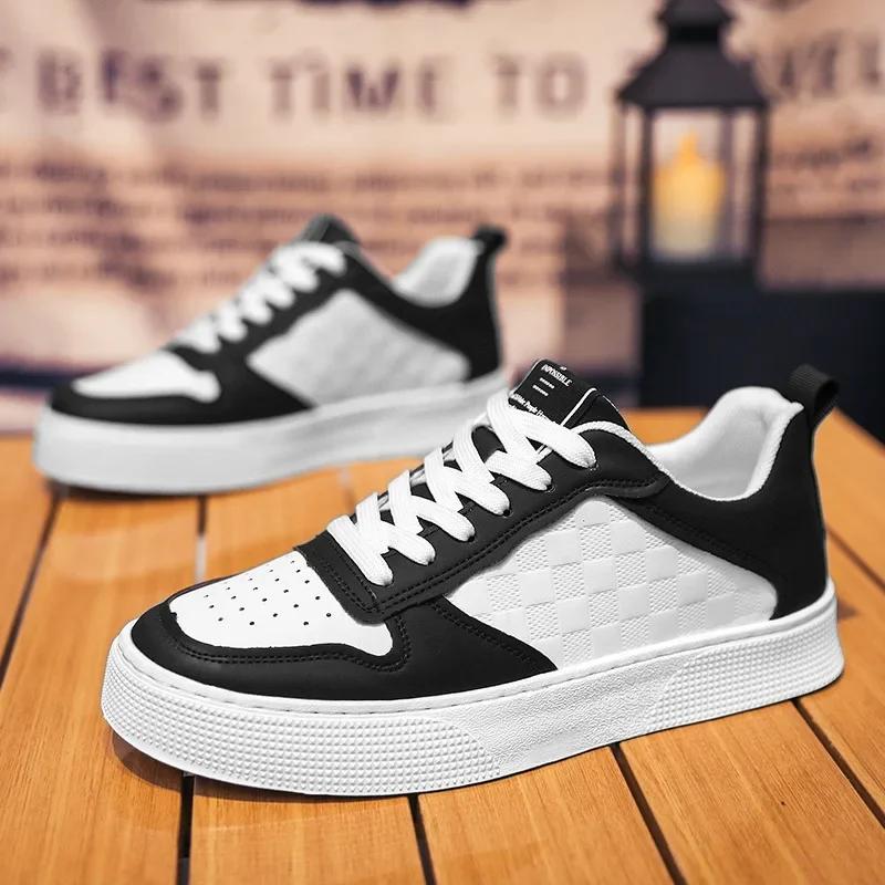 New Men Vulcanized Shoes Fashion British Style Flat Bottom Casual Shoes 2024 Luxury Comfortable Non Slip Men's Casual Sneakers