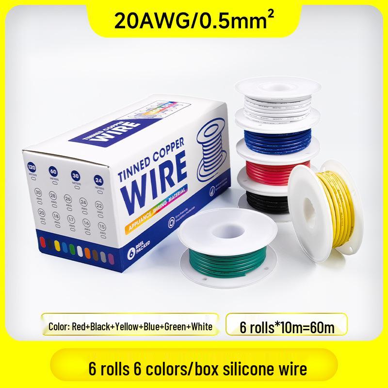 6 Rolls 6 Colors Special Soft Silicone High-Temperature Resistant Wire, 30-16AWG for Model Aircraft