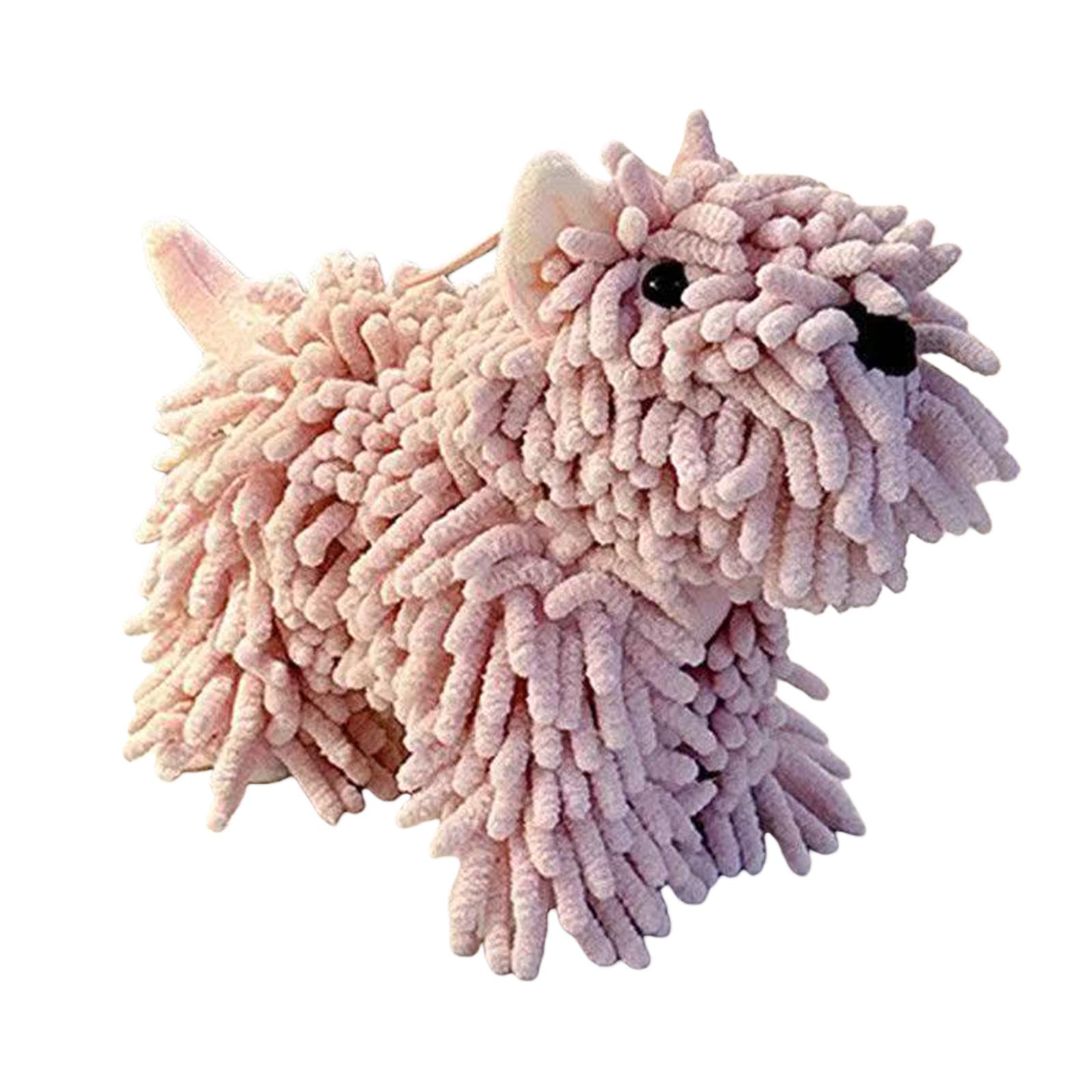 

Hanging Hand Dry Towels with Loop Chenille Soft Absorbent Cartoon Dog Hand Towel Cute Hand Drying Puff For Bathroom Kitchen розовый