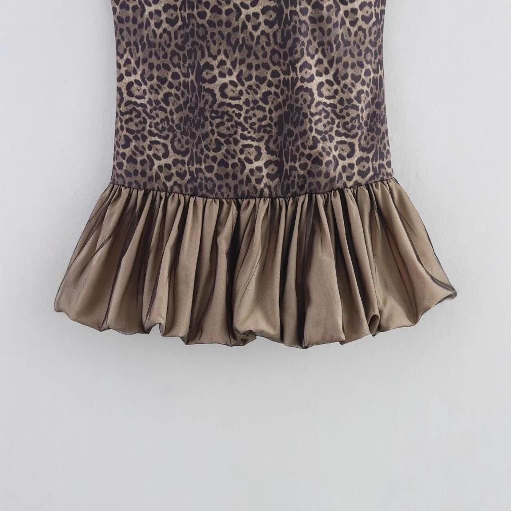 2025 Spring Women's European & American Style Leopard Print Strapless Puff Skirt