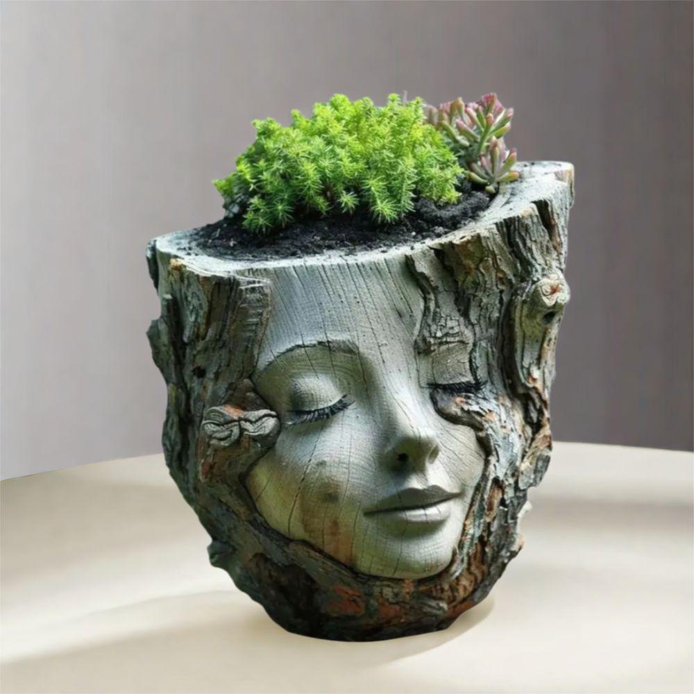 Resin Crafts Girl Face Flowerpot Funny Figure Planter Tree Stump Girl Pot Living Room Decoration